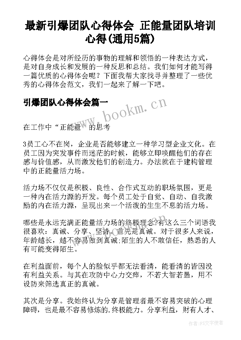 最新引爆团队心得体会 正能量团队培训心得(通用5篇)