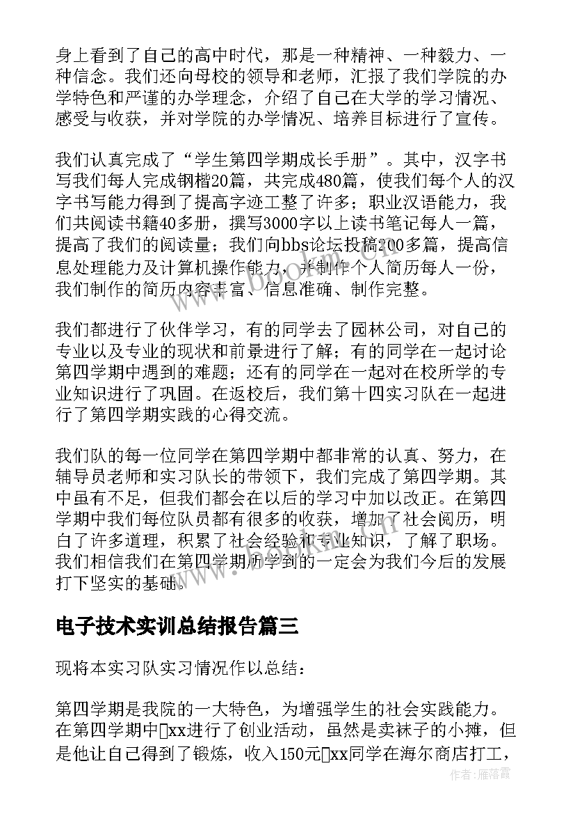 电子技术实训总结报告 电子技术实习生工作总结(优质5篇)