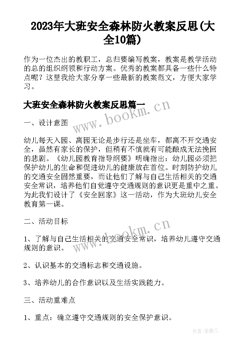 2023年大班安全森林防火教案反思(大全10篇)