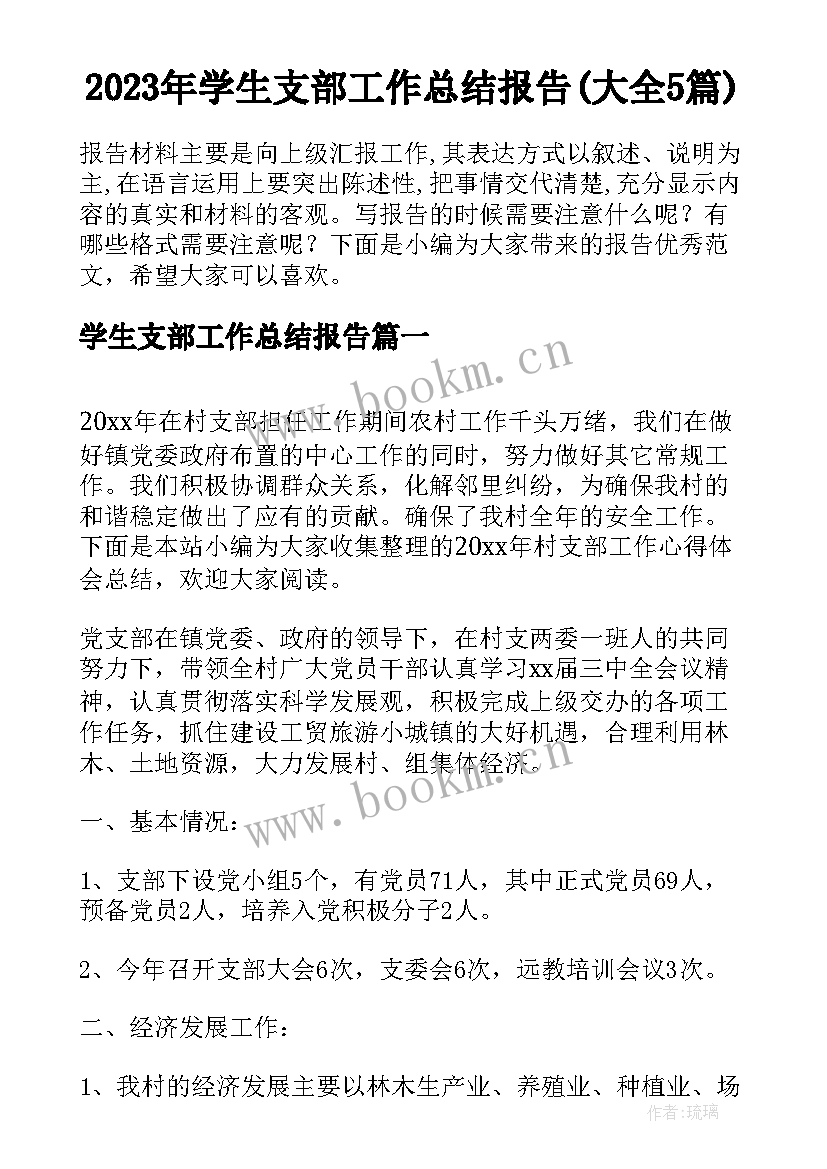 2023年学生支部工作总结报告(大全5篇)