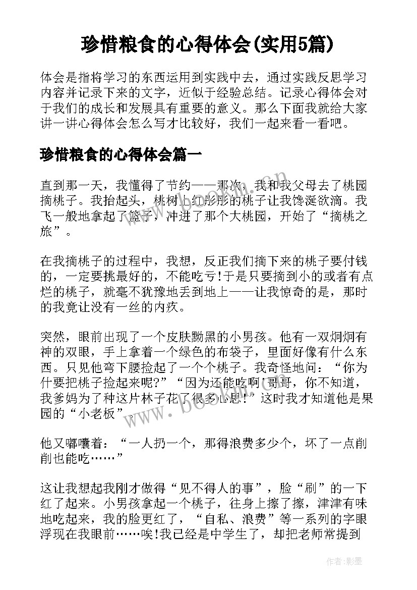 珍惜粮食的心得体会(实用5篇)