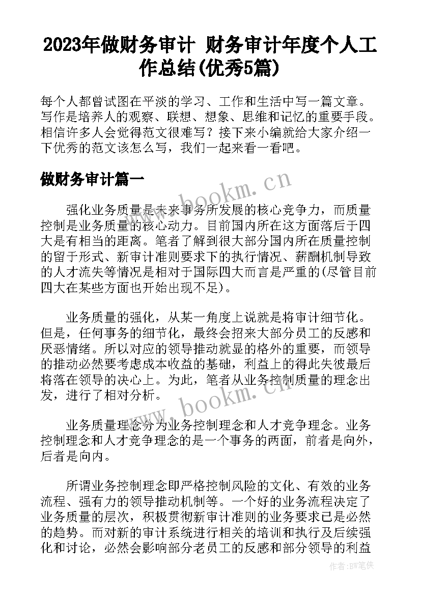 2023年做财务审计 财务审计年度个人工作总结(优秀5篇)