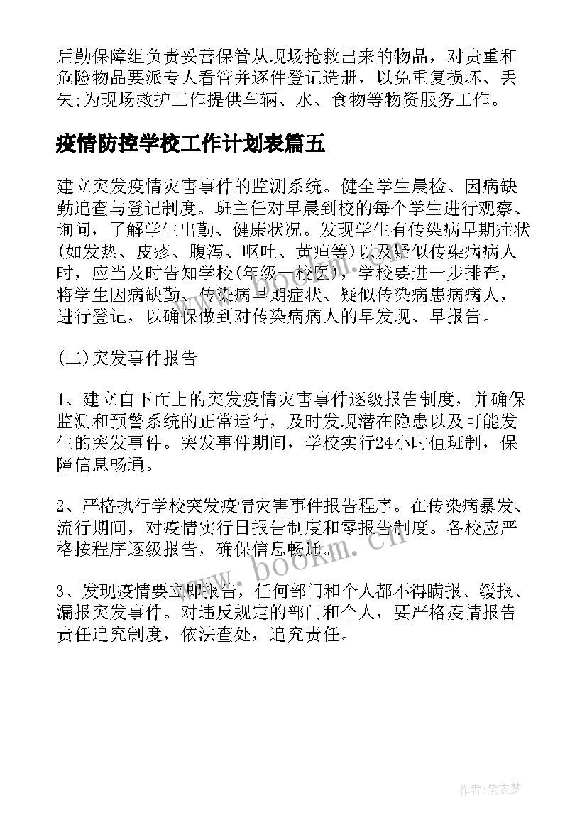 最新疫情防控学校工作计划表(优秀5篇)