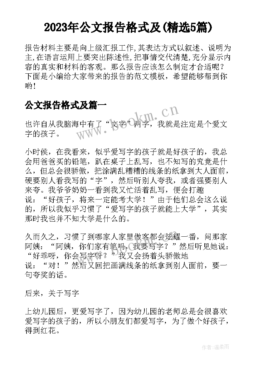 2023年公文报告格式及(精选5篇)