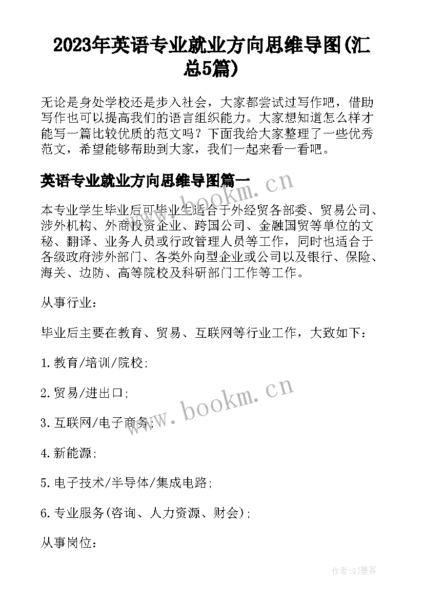 2023年英语专业就业方向思维导图(汇总5篇)