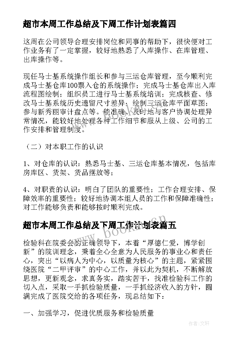 2023年超市本周工作总结及下周工作计划表(优质5篇)