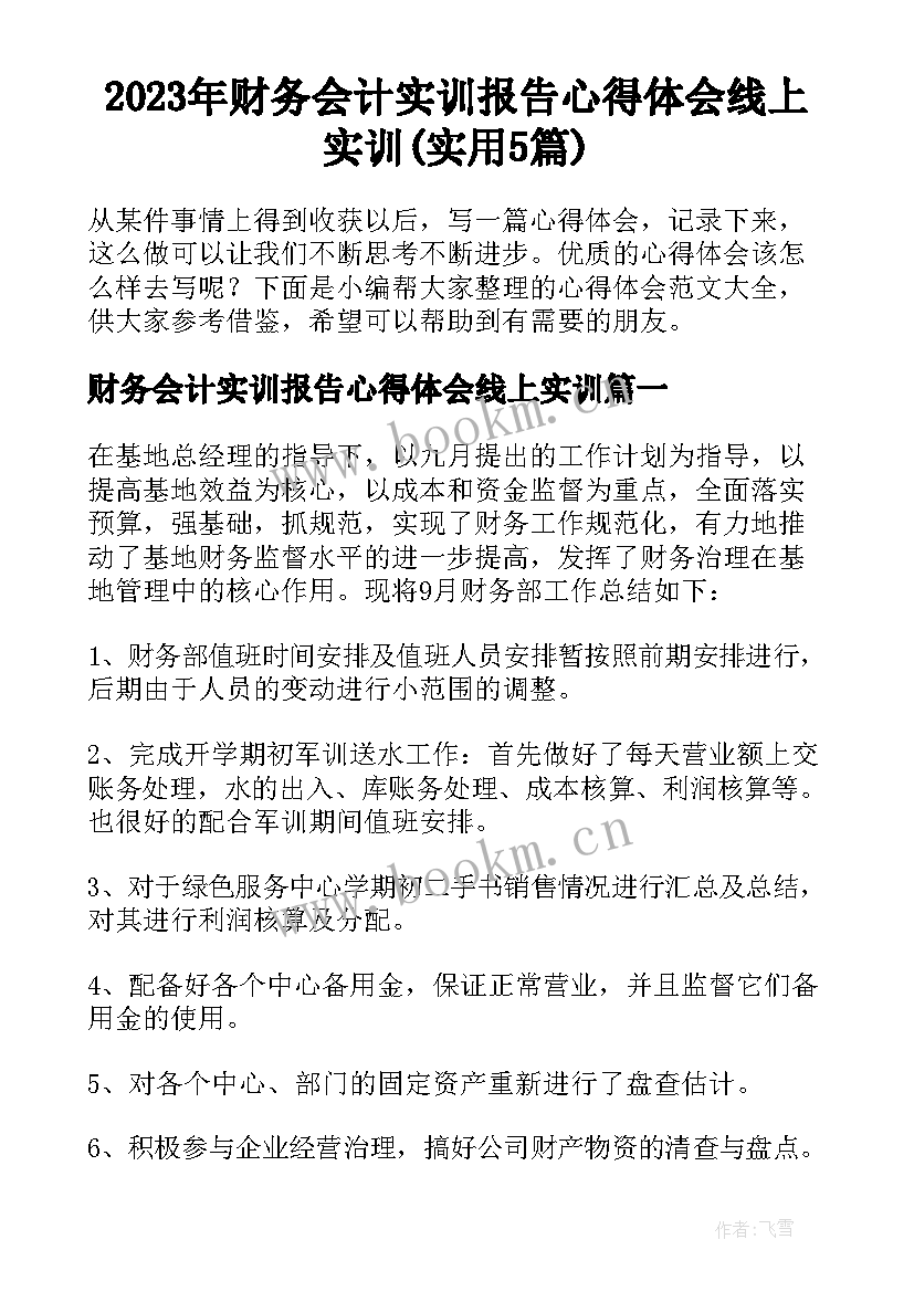 2023年财务会计实训报告心得体会线上实训(实用5篇)