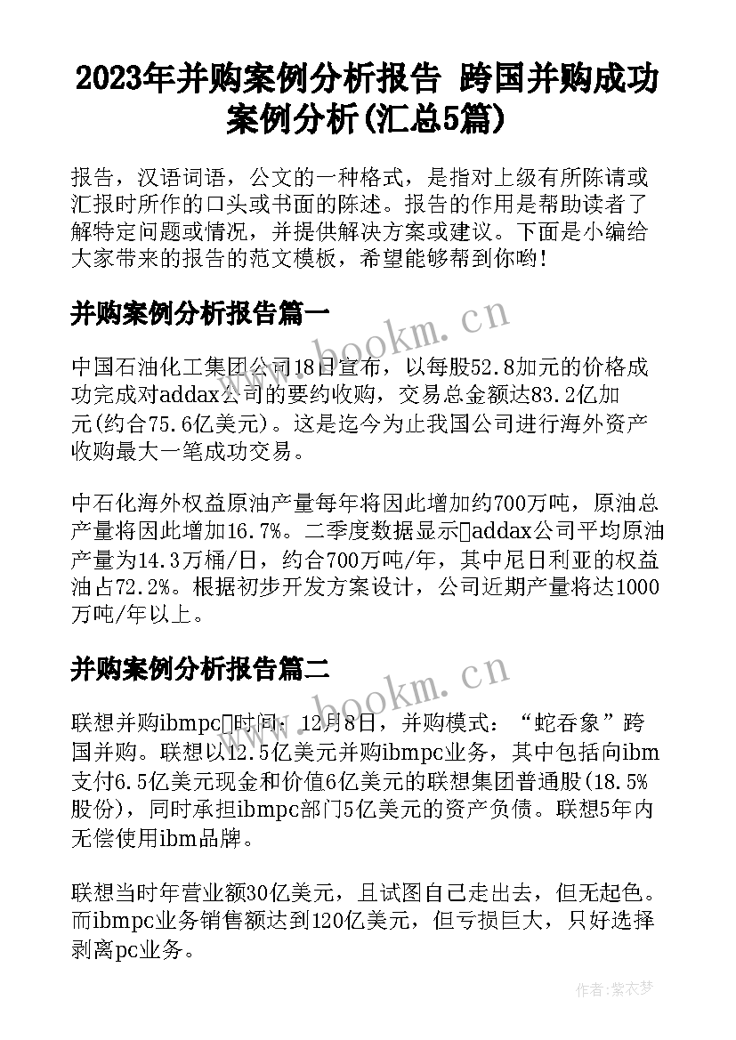 2023年并购案例分析报告 跨国并购成功案例分析(汇总5篇)