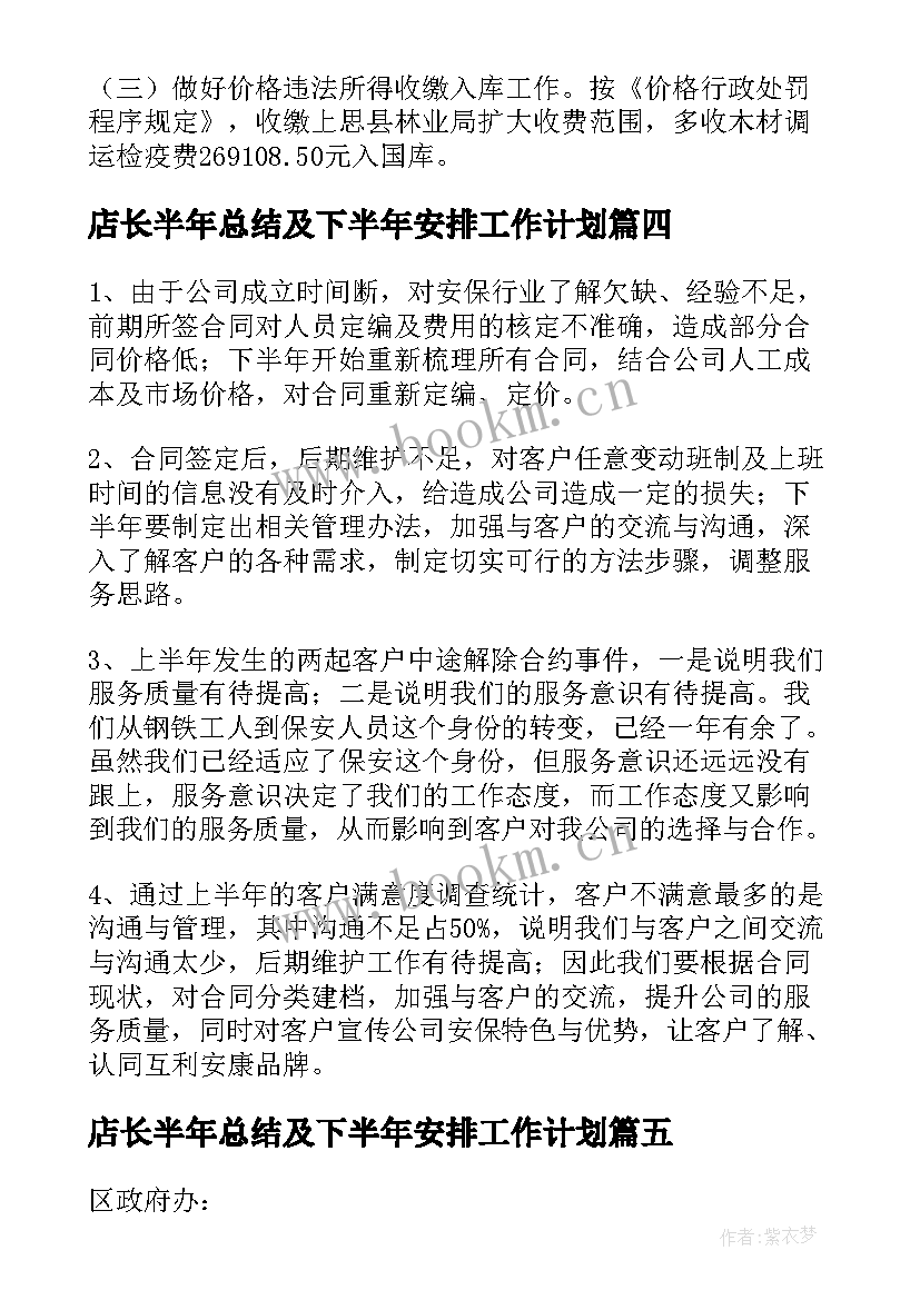 店长半年总结及下半年安排工作计划(优质9篇)