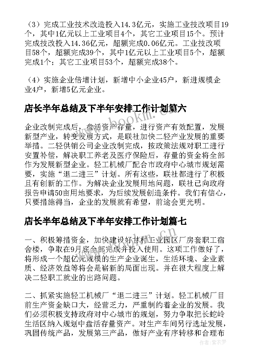 店长半年总结及下半年安排工作计划(优质9篇)