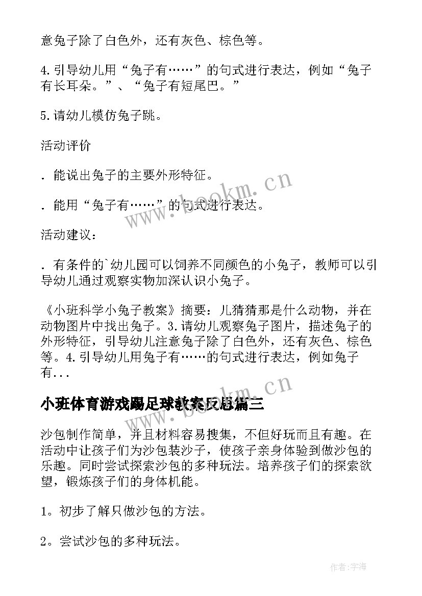 2023年小班体育游戏踢足球教案反思 小班体育游戏教案有趣的沙包附反思(通用7篇)