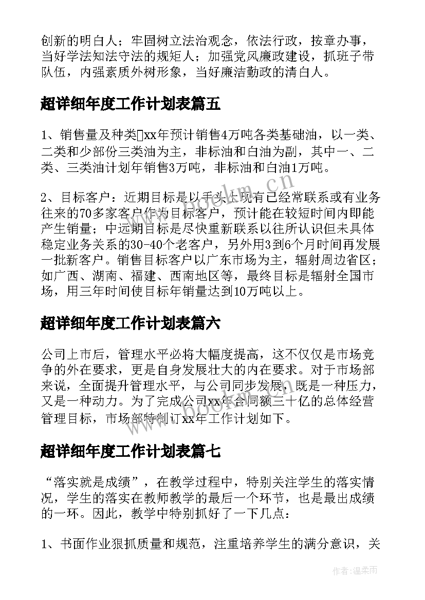 超详细年度工作计划表(优质10篇)