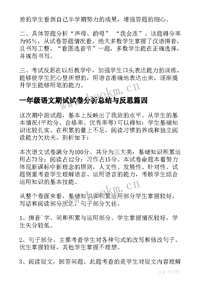 2023年一年级语文期试试卷分析总结与反思 一年级语文期末试卷质量分析(通用5篇)