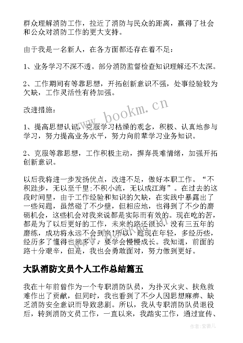 2023年大队消防文员个人工作总结(实用5篇)