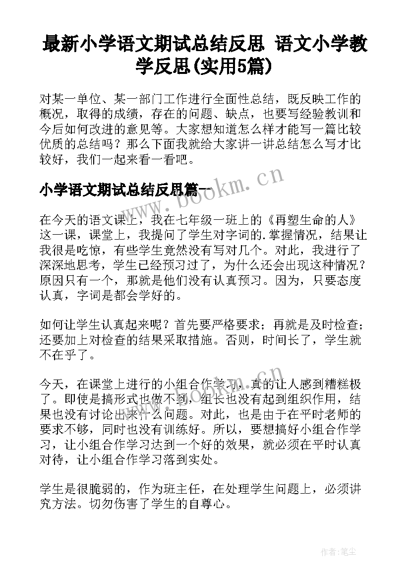 最新小学语文期试总结反思 语文小学教学反思(实用5篇)