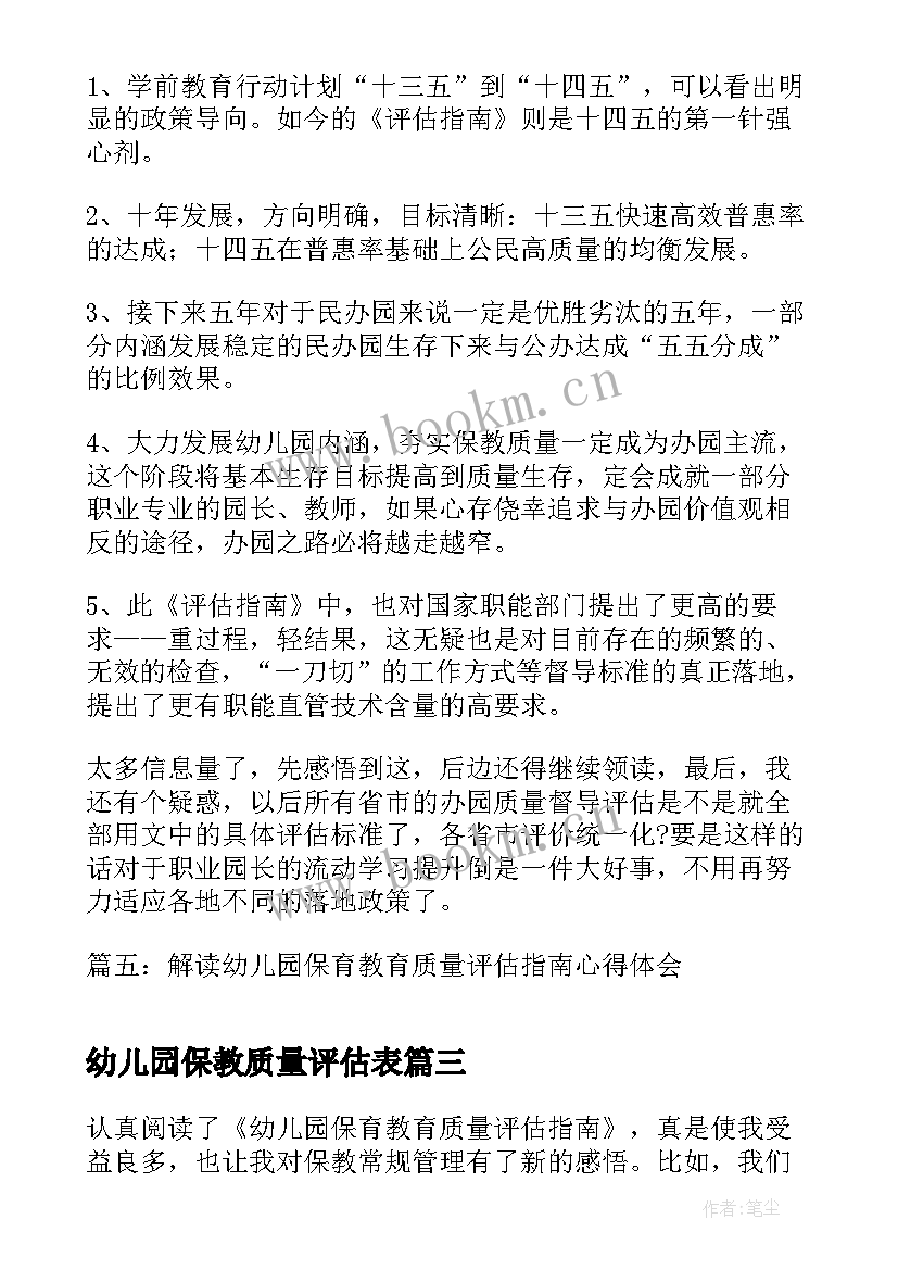 最新幼儿园保教质量评估表 解读幼儿园保育教育质量评估指南心得体会(模板5篇)