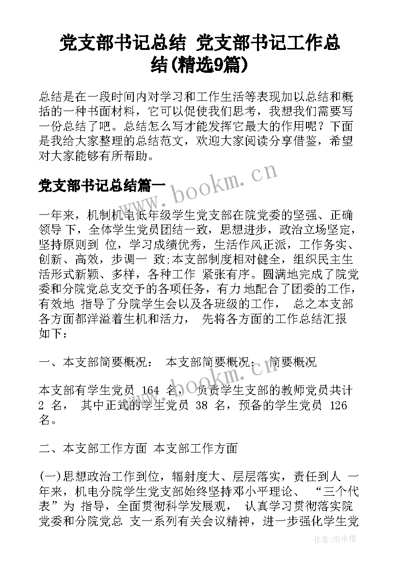 党支部书记总结 党支部书记工作总结(精选9篇)