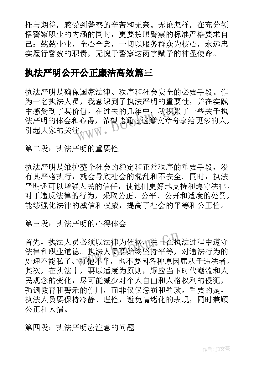 最新执法严明公开公正廉洁高效 对党忠诚服务人民执法公正纪律严明心得(优秀5篇)