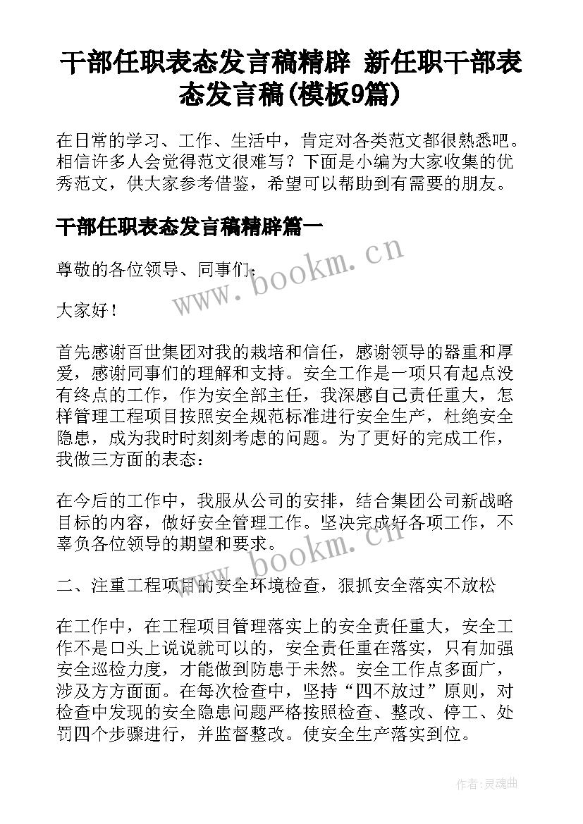 干部任职表态发言稿精辟 新任职干部表态发言稿(模板9篇)