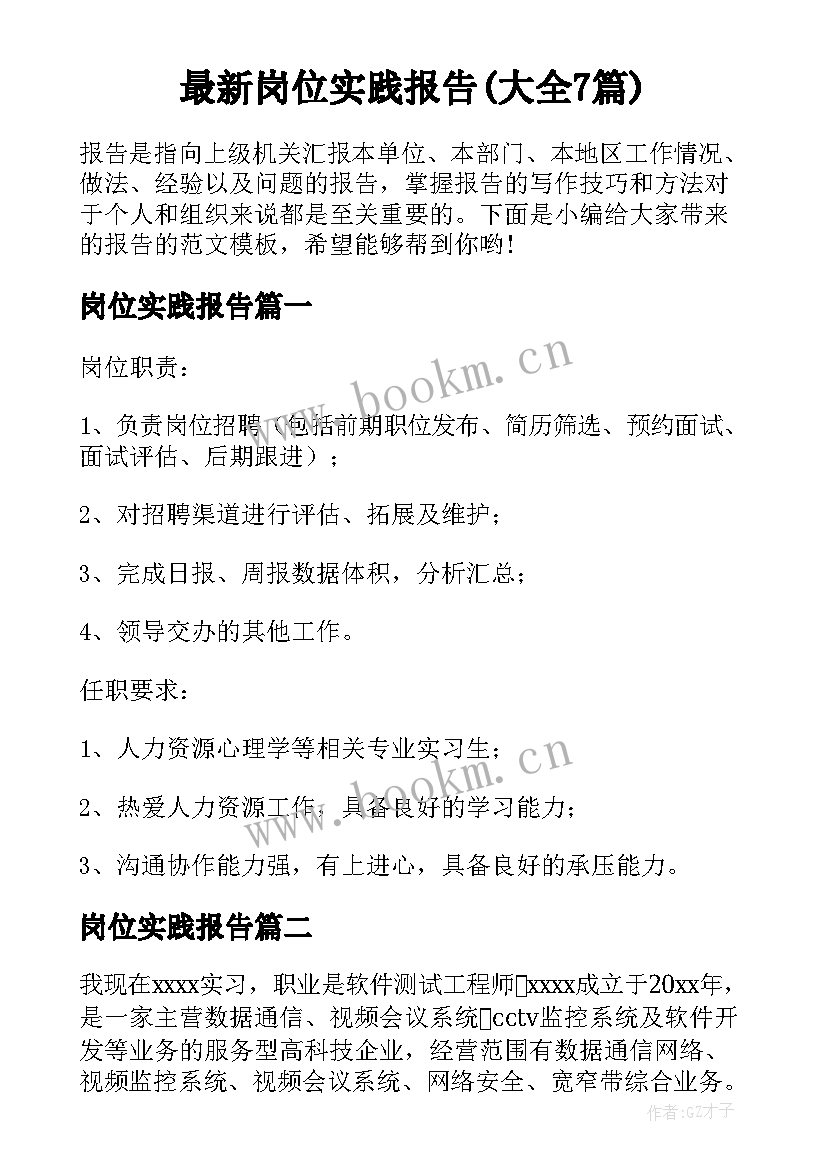 最新岗位实践报告(大全7篇)