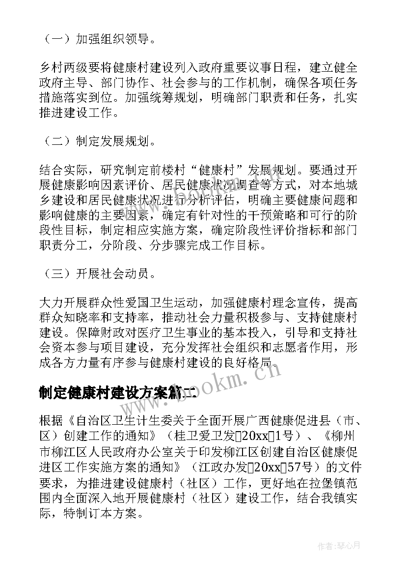 最新制定健康村建设方案(优秀5篇)