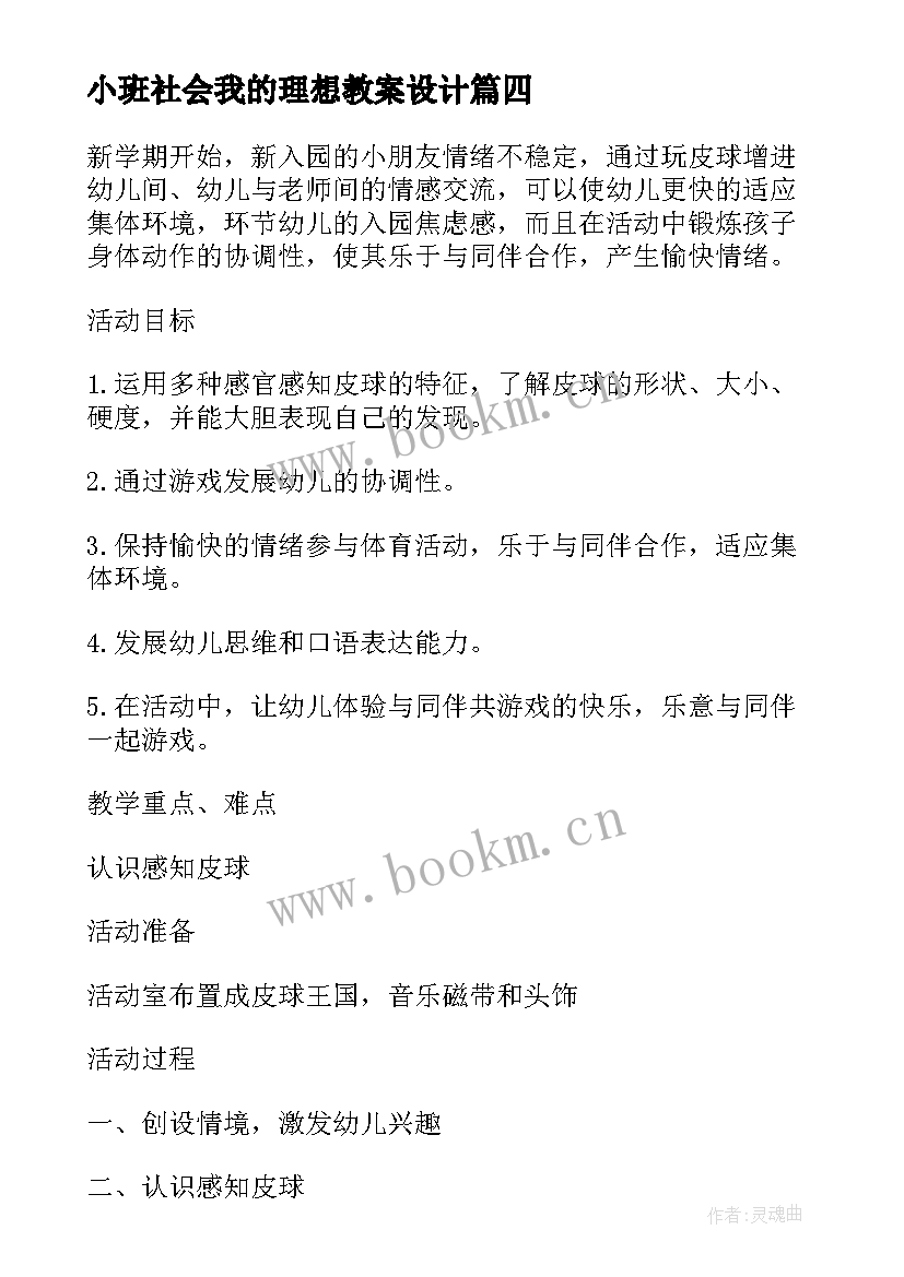 最新小班社会我的理想教案设计(大全7篇)