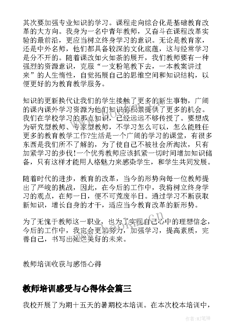 2023年教师培训感受与心得体会(精选8篇)