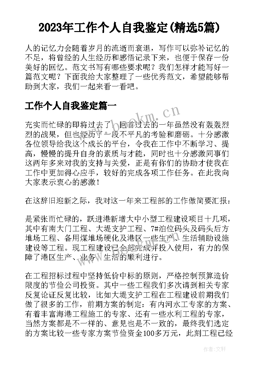 2023年工作个人自我鉴定(精选5篇)