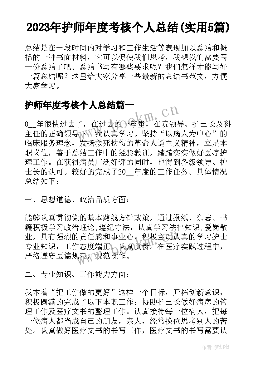 2023年护师年度考核个人总结(实用5篇)