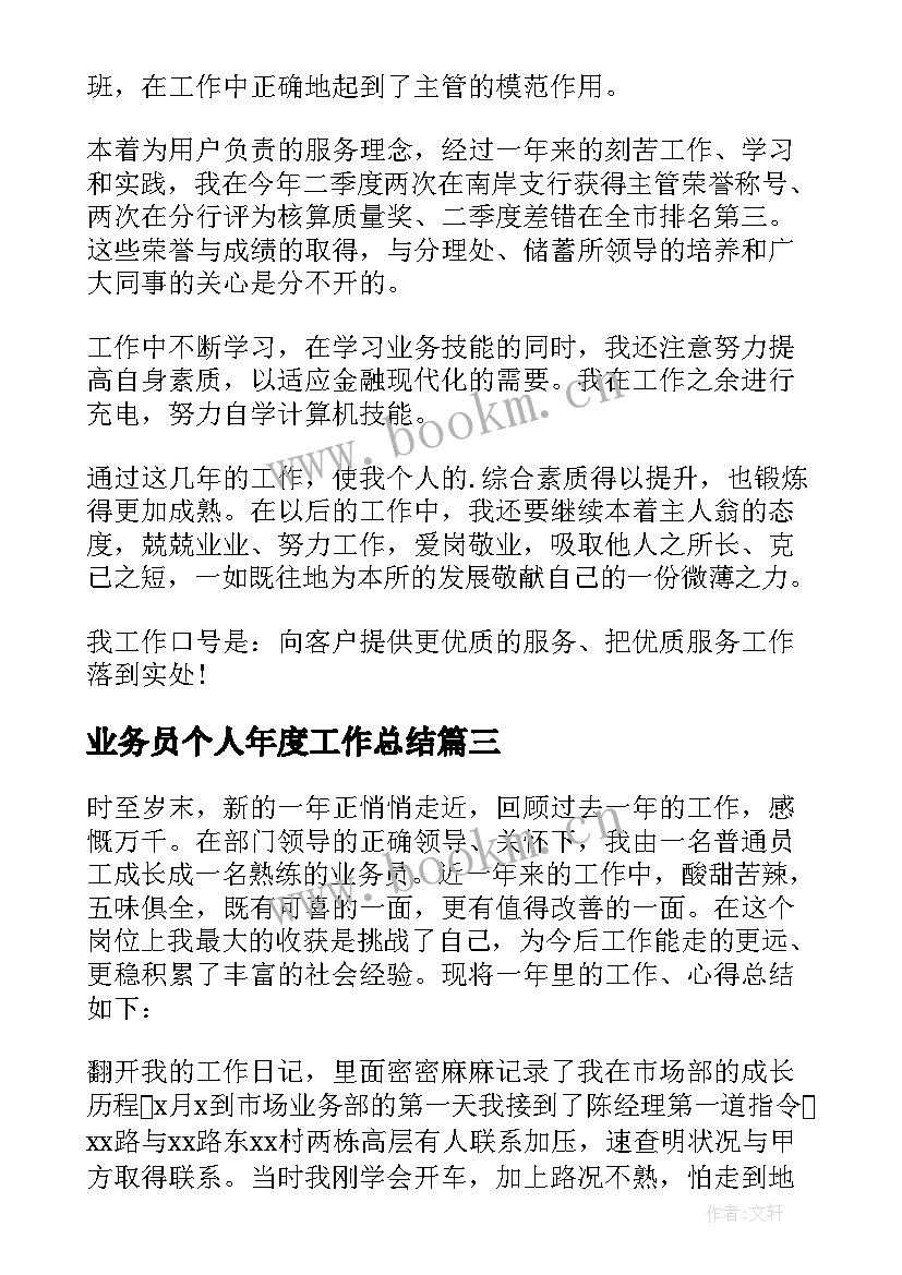 业务员个人年度工作总结(实用10篇)