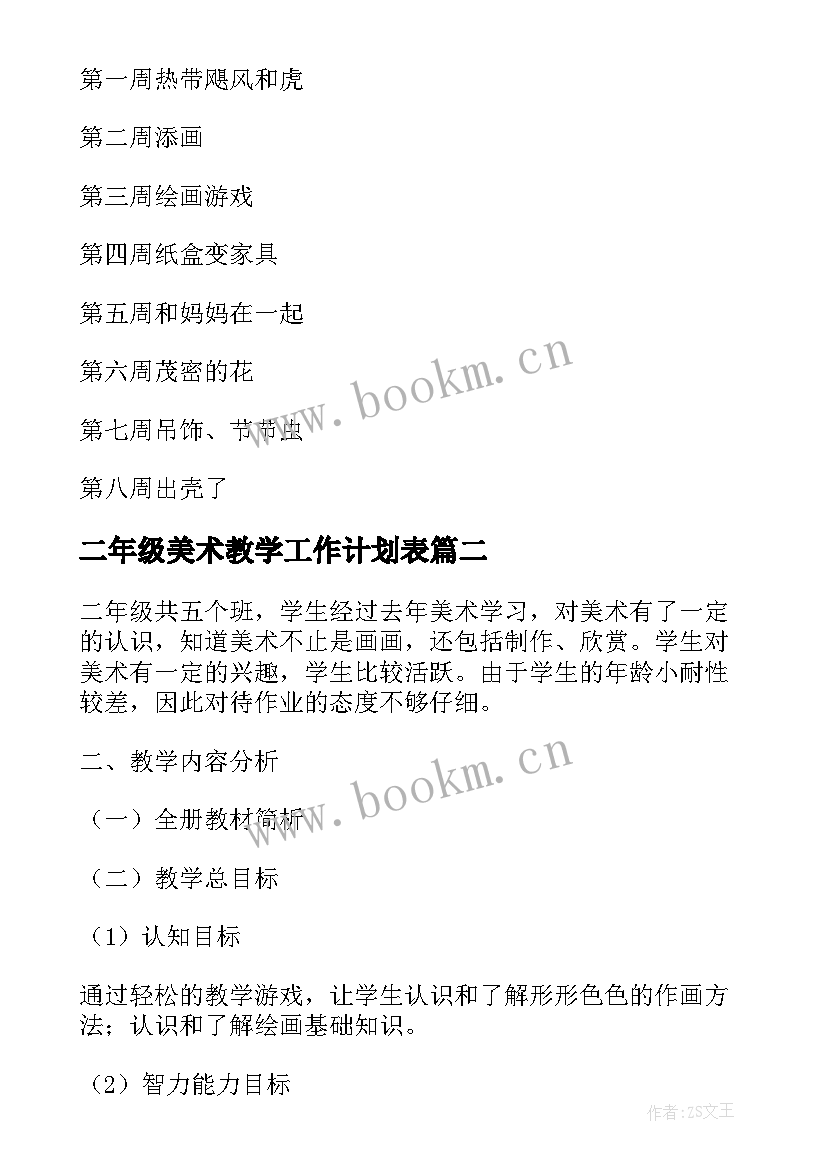 最新二年级美术教学工作计划表(优秀9篇)