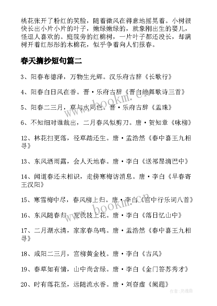 春天摘抄短句 好段落摘抄春天摘抄春天的好段(汇总8篇)