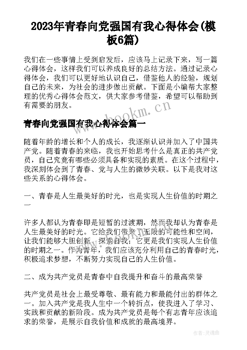 2023年青春向党强国有我心得体会(模板6篇)