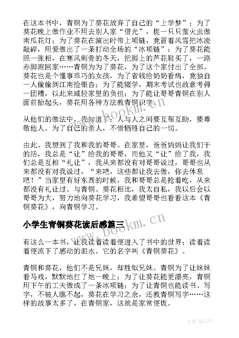 2023年小学生青铜葵花读后感(精选7篇)