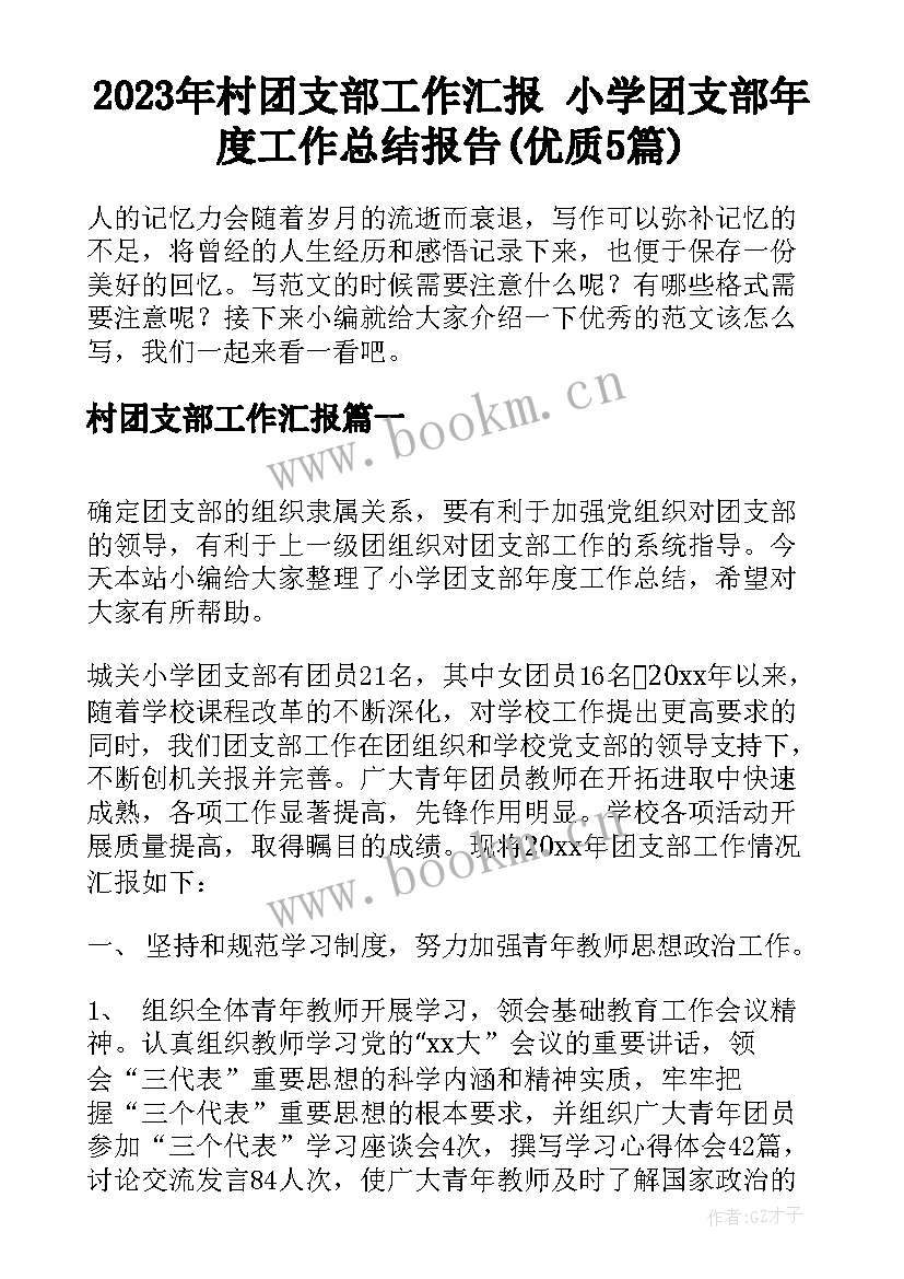 2023年村团支部工作汇报 小学团支部年度工作总结报告(优质5篇)