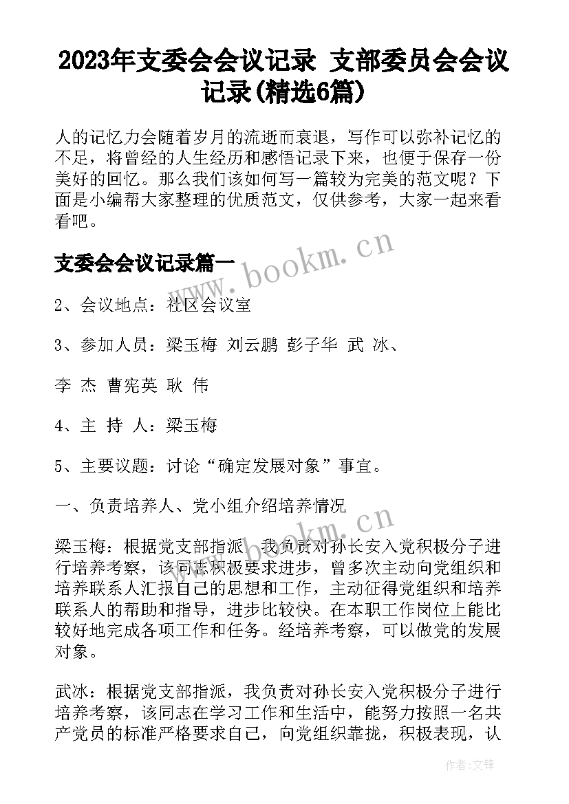 2023年支委会会议记录 支部委员会会议记录(精选6篇)