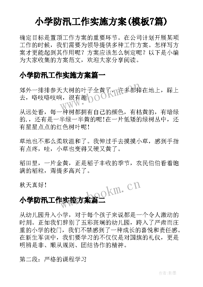 小学防汛工作实施方案(模板7篇)