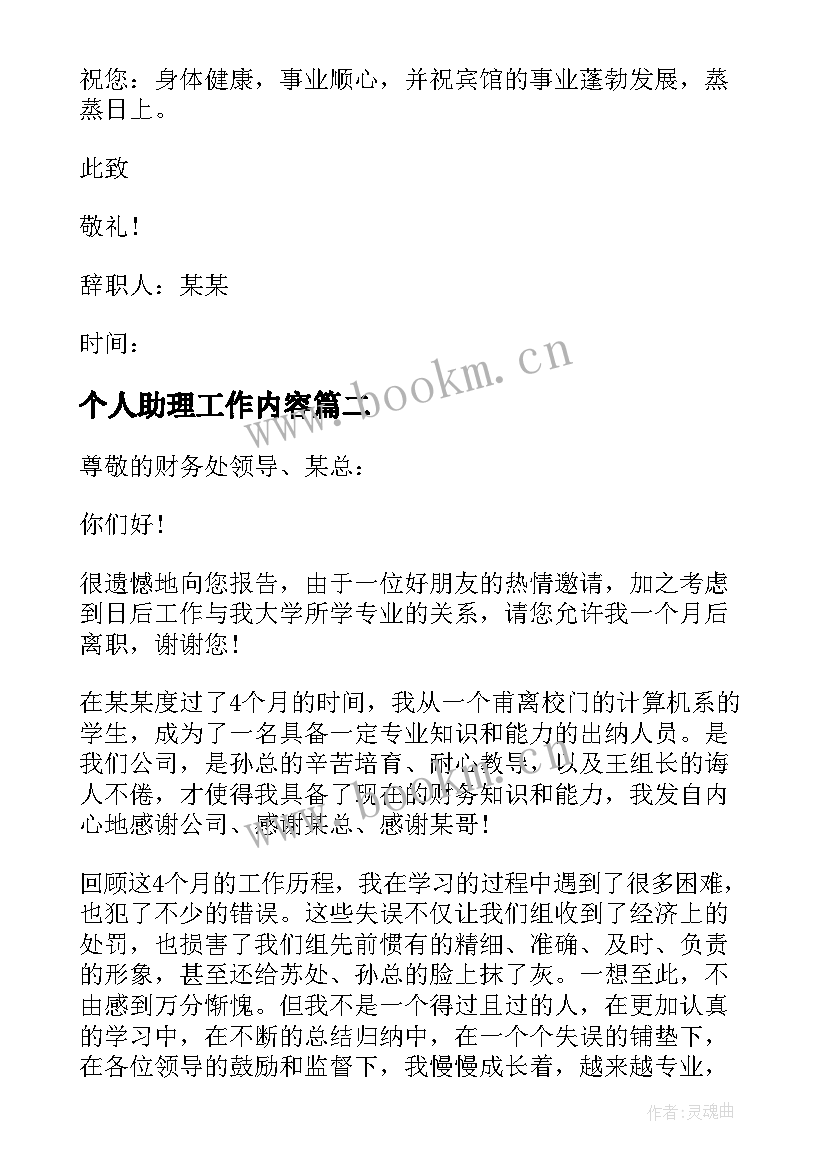 最新个人助理工作内容 公司财务个人原因辞职报告书(模板5篇)