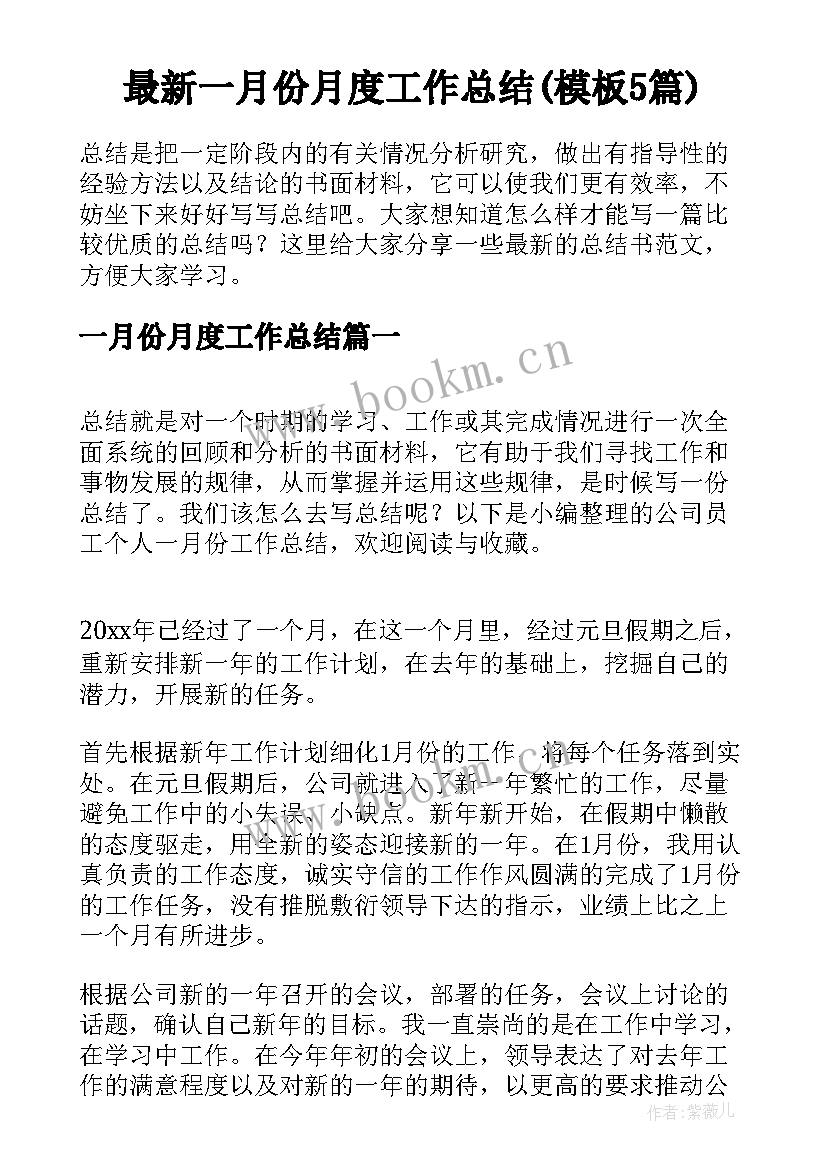 最新一月份月度工作总结(模板5篇)