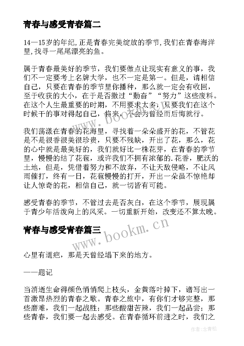 2023年青春与感受青春 感受青春散文(汇总10篇)