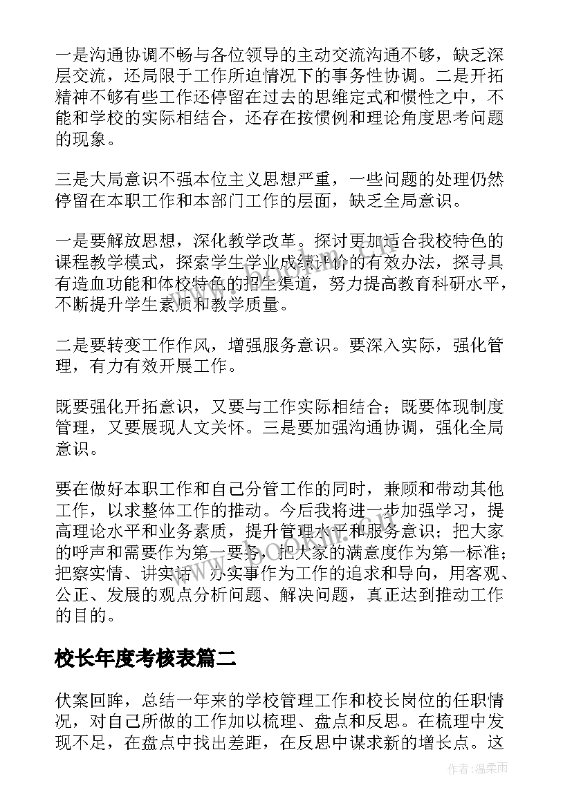 校长年度考核表 校长年度考核个人总结(优质6篇)