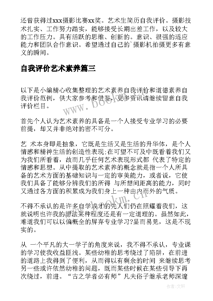 自我评价艺术素养(精选7篇)