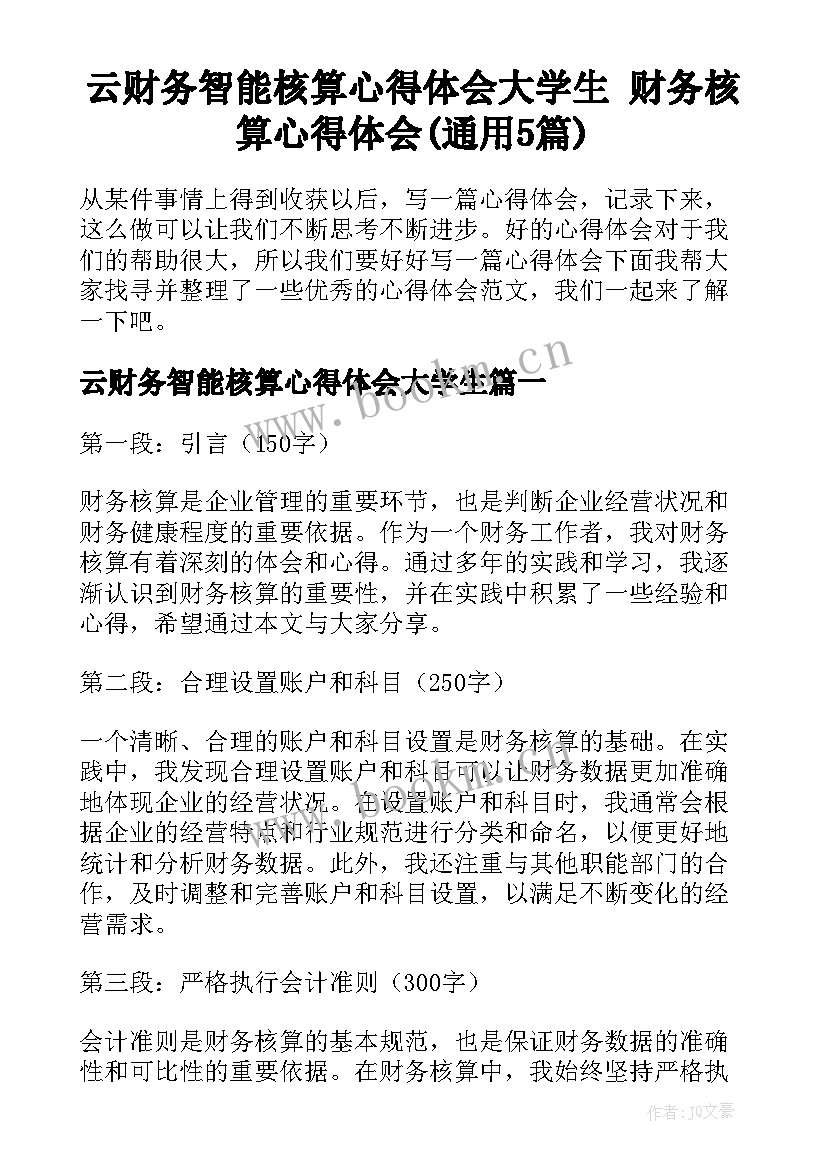 云财务智能核算心得体会大学生 财务核算心得体会(通用5篇)