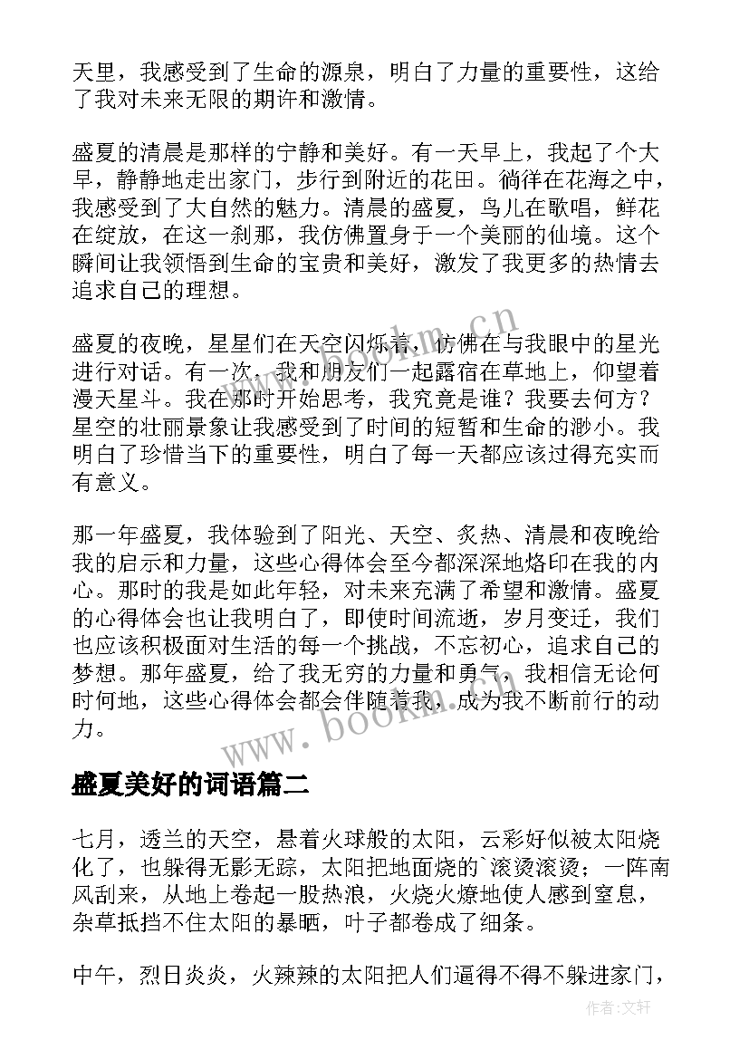 盛夏美好的词语 那年盛夏心得体会(实用6篇)