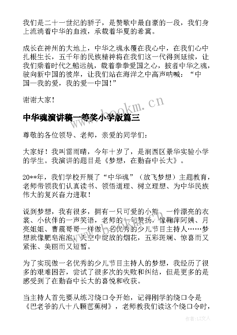 最新中华魂演讲稿一等奖小学版(精选10篇)