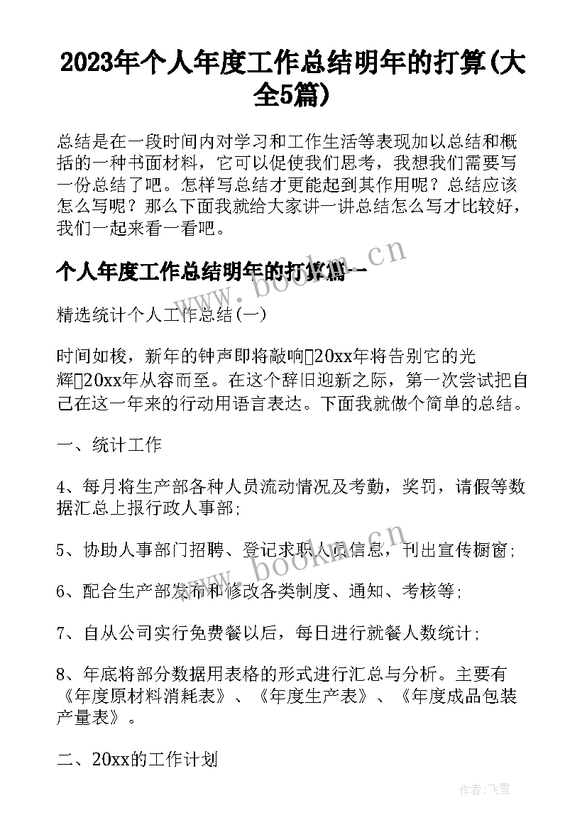 2023年个人年度工作总结明年的打算(大全5篇)