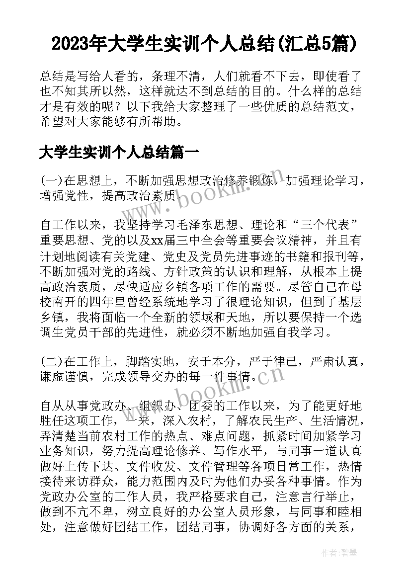 2023年大学生实训个人总结(汇总5篇)