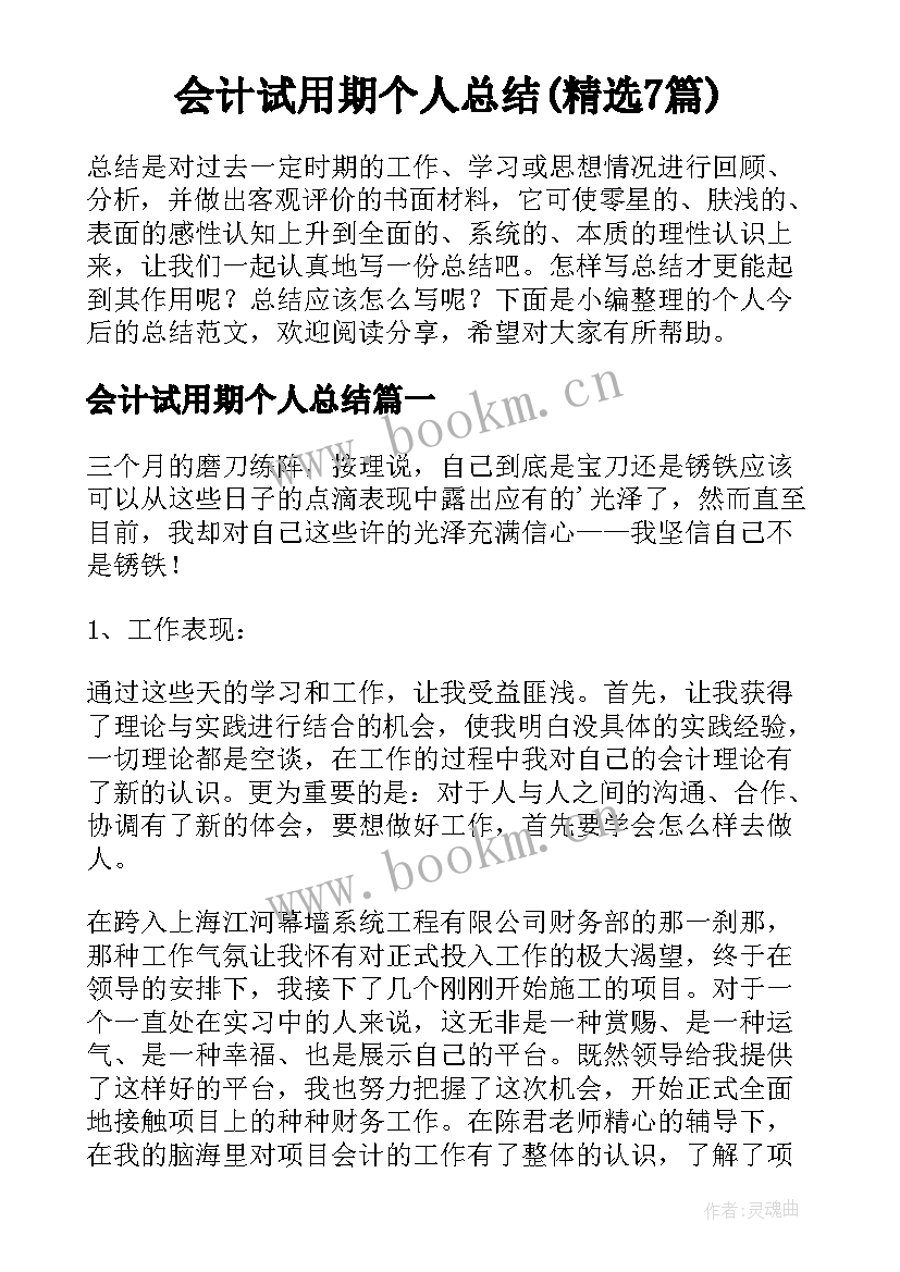 会计试用期个人总结(精选7篇)