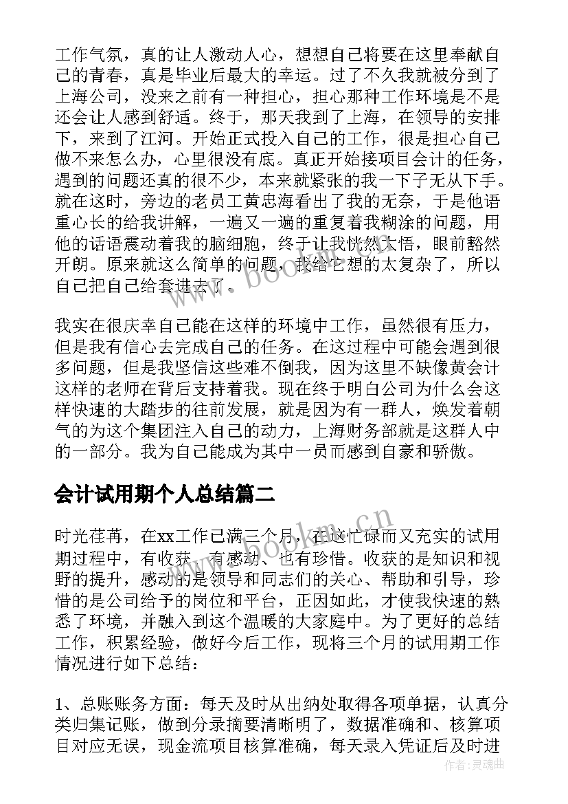 会计试用期个人总结(精选7篇)