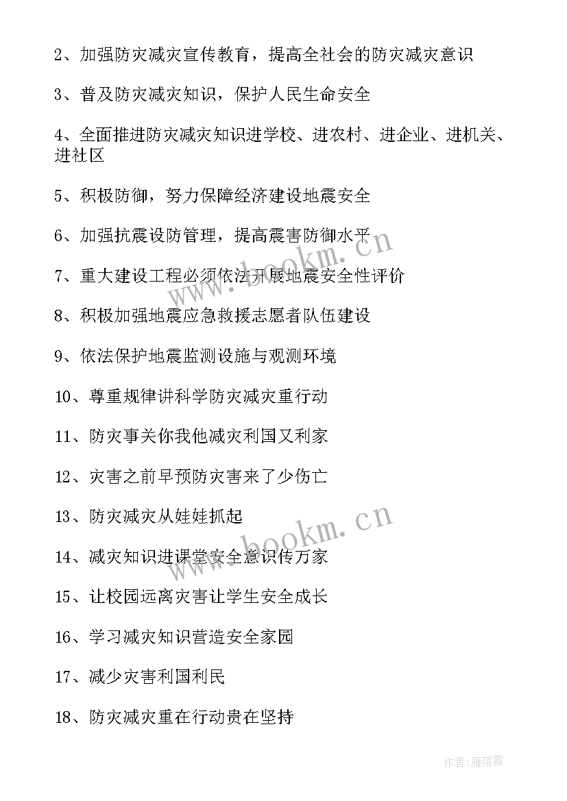 最新防震减灾的宣传标语画 防震减灾宣传标语(大全5篇)